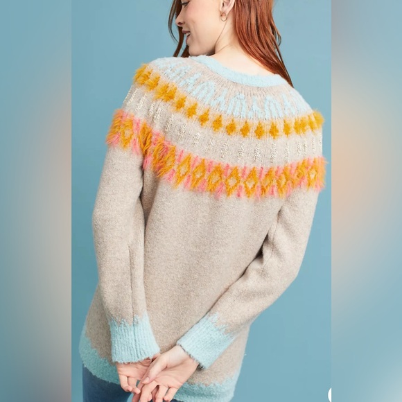 Anthropologie Sleeping On Snow Colorful Fair Isle Motif Sweater - Picture 4 of 13